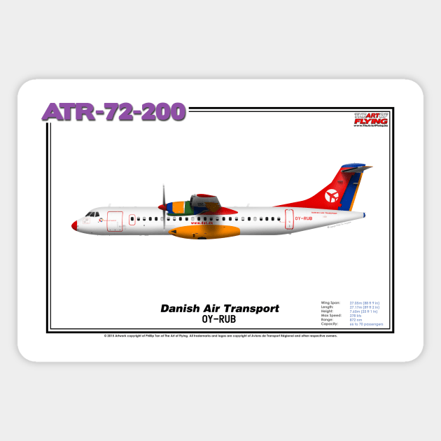 Avions de Transport Régional 72-200 - Danish Air Transport (Art Print) Sticker by TheArtofFlying